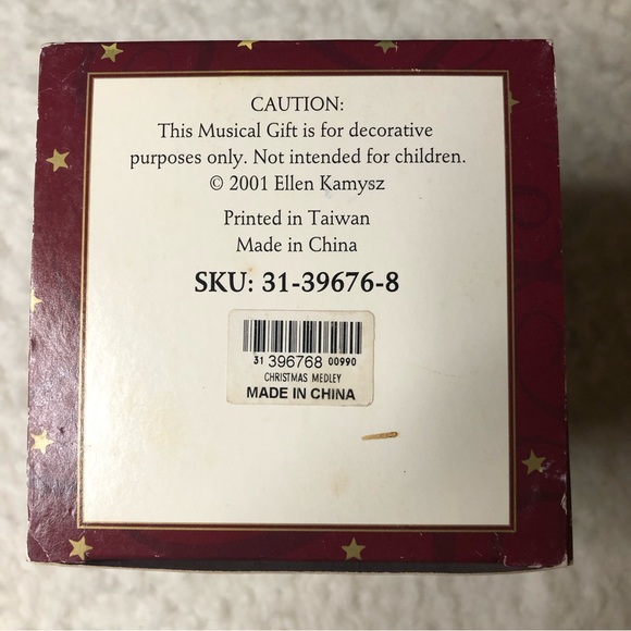 Vintage 2001🎶Music Box Company~Christmas Medley~Ceramic~Kitten Inside A Gift Box - Picture 12 of 15